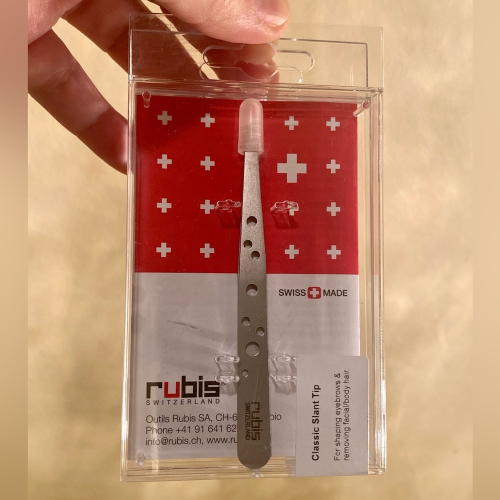 Rubis Hole Pattern Classic Stainless Steel Slanted Tweezers For Eyebrow NEW - Picture 3 of 12